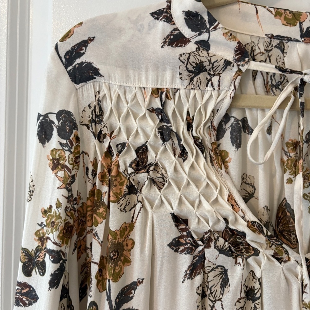Free People Womens Pebble Crepe Butterfly Tunic  Ivory Fringe Boho Peasant Small - Picture 8 of 15